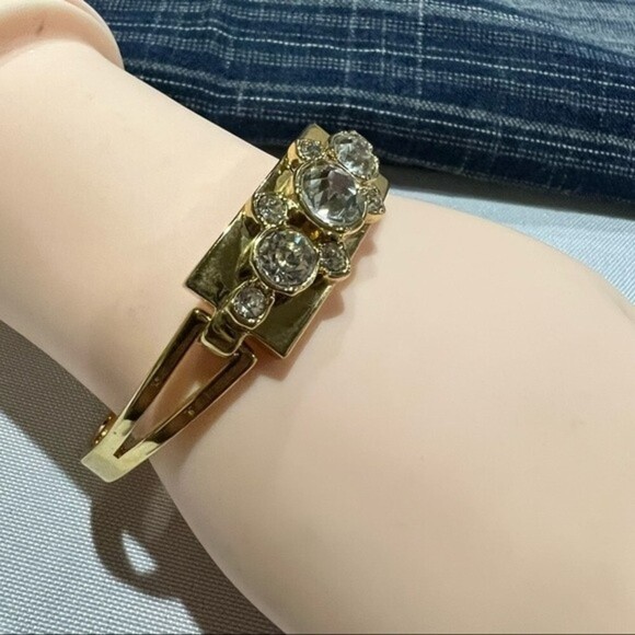 Ann Taylor Gold-tone and White Rhinestone “Strength”  Bracelet - Picture 5 of 7